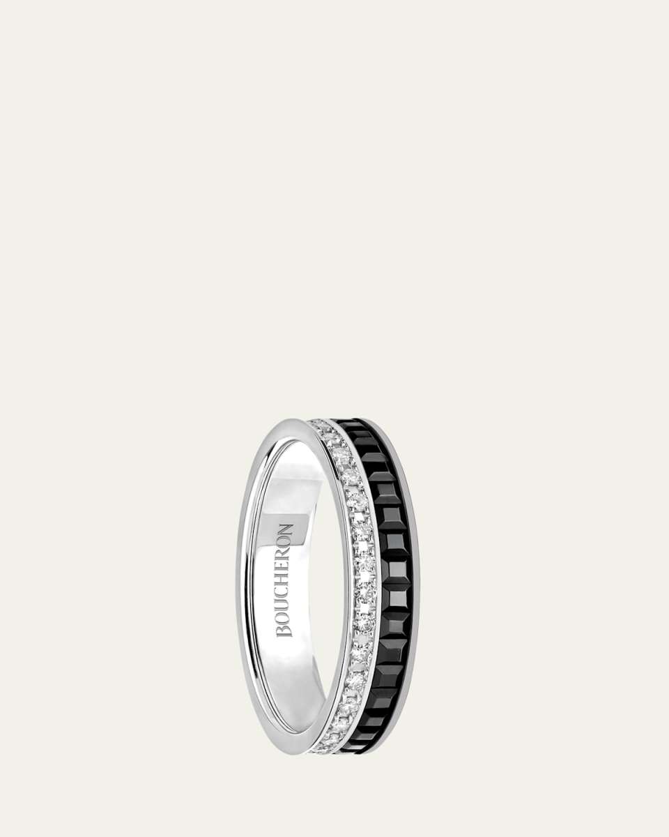 Quatre Wedding Band in White Gold with Diamonds and Black PVD